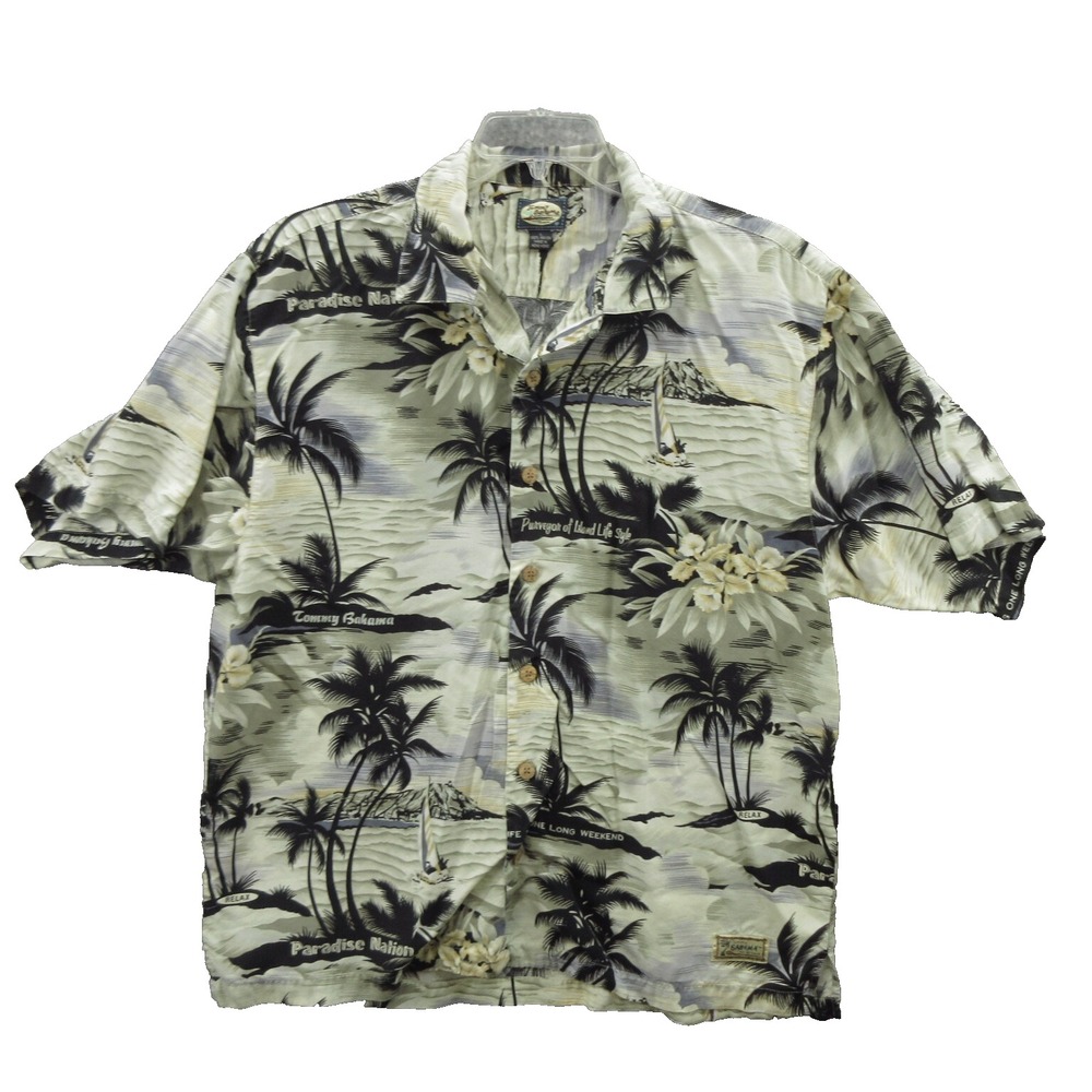 Tommy Bahama Mens Shirt Large L Camp Rayon Short Sleeve Hawaiian Hong Kong VTG